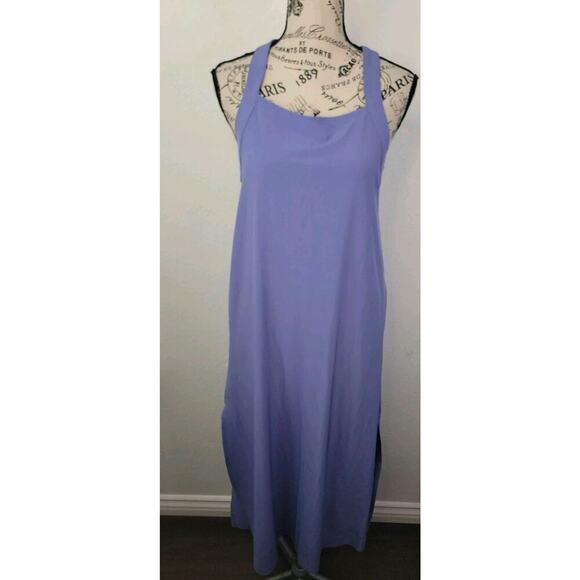Athleta Arrival Maxi Dress Women's XS Adonis Blue Pockets Cross Back Athleisure - Picture 2 of 12